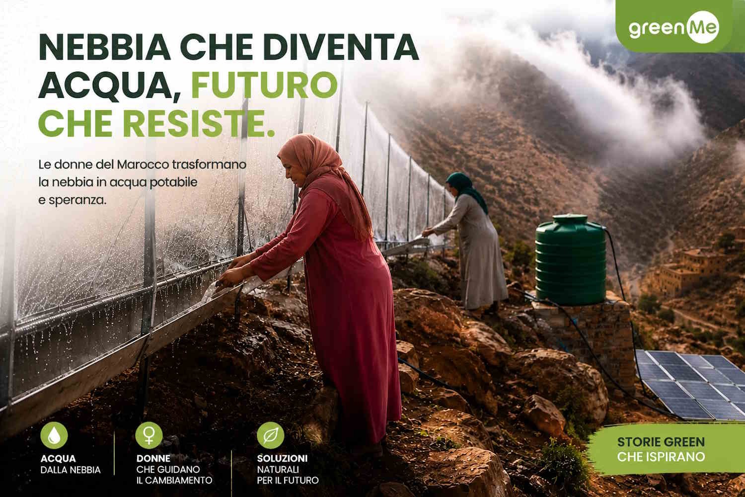 Mentre i villaggi si prosciugano e il deserto avanza, le donne in Marocco scalano le montagne per catturare la nebbia e trasformarla in acqua potabile