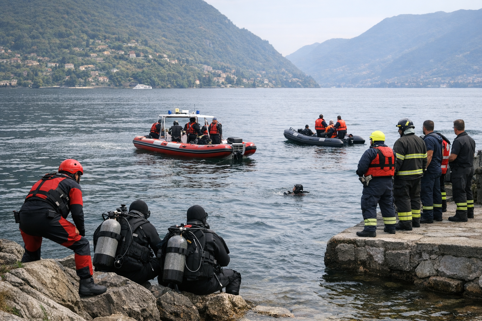 Lago di Como, ricerche in corso dopo il tuffo per salvare il figlio