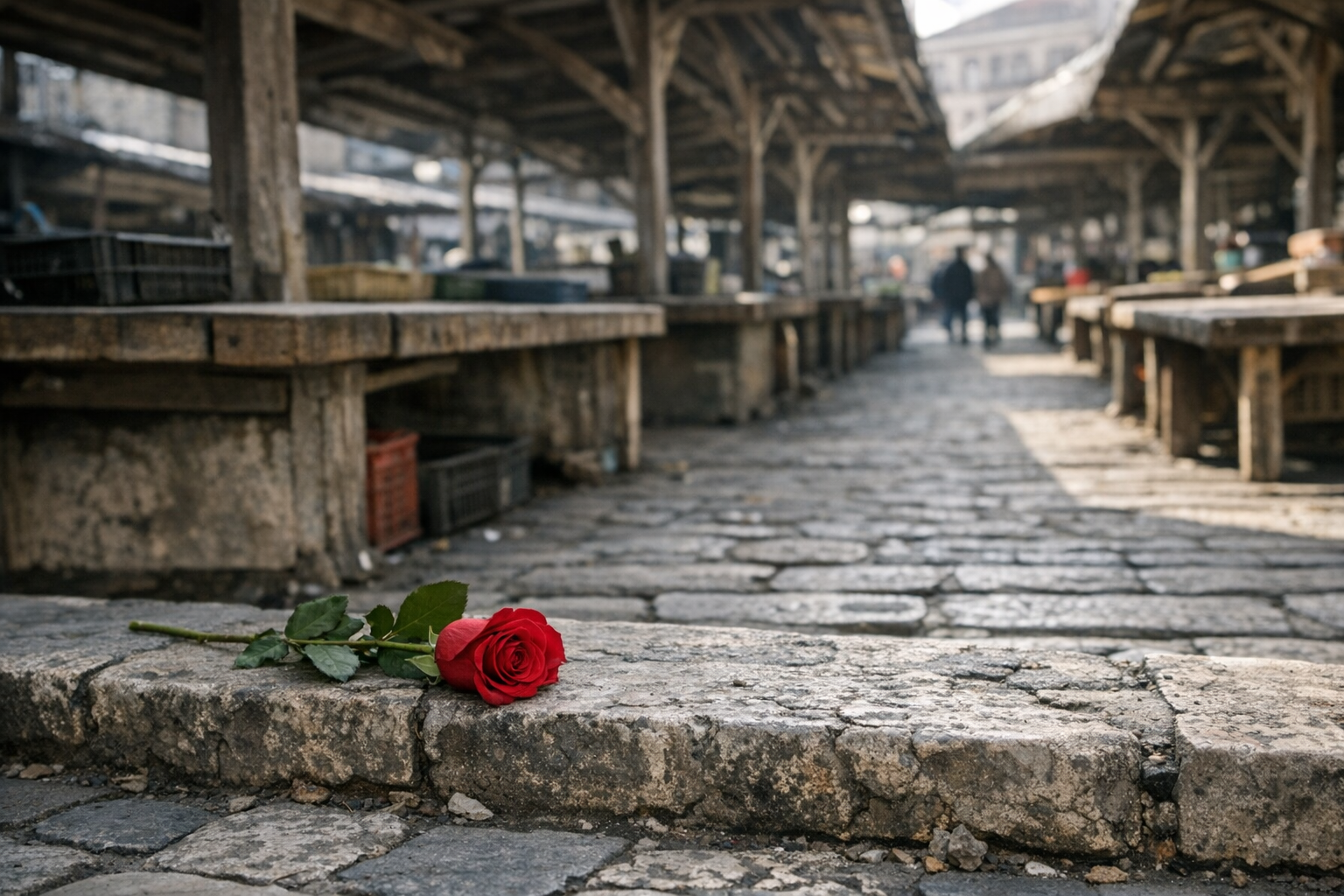 La rosa a Markale: un gesto che richiama la memoria del mercato La rosa a Markale: un gesto che richiama la memoria del mercato