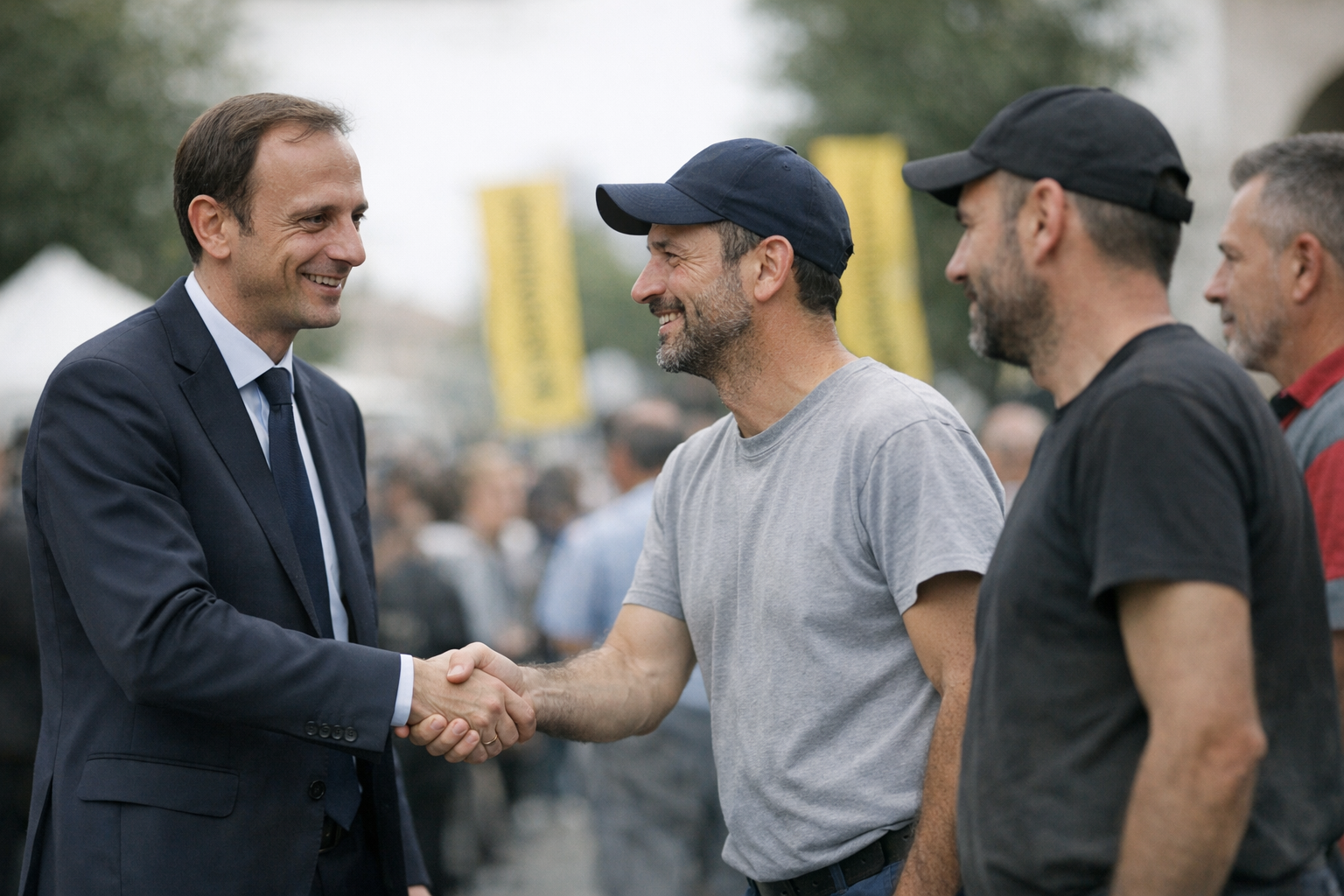 Fedriga salutato da lavoratori Electrolux al termine di Pordenonelegge