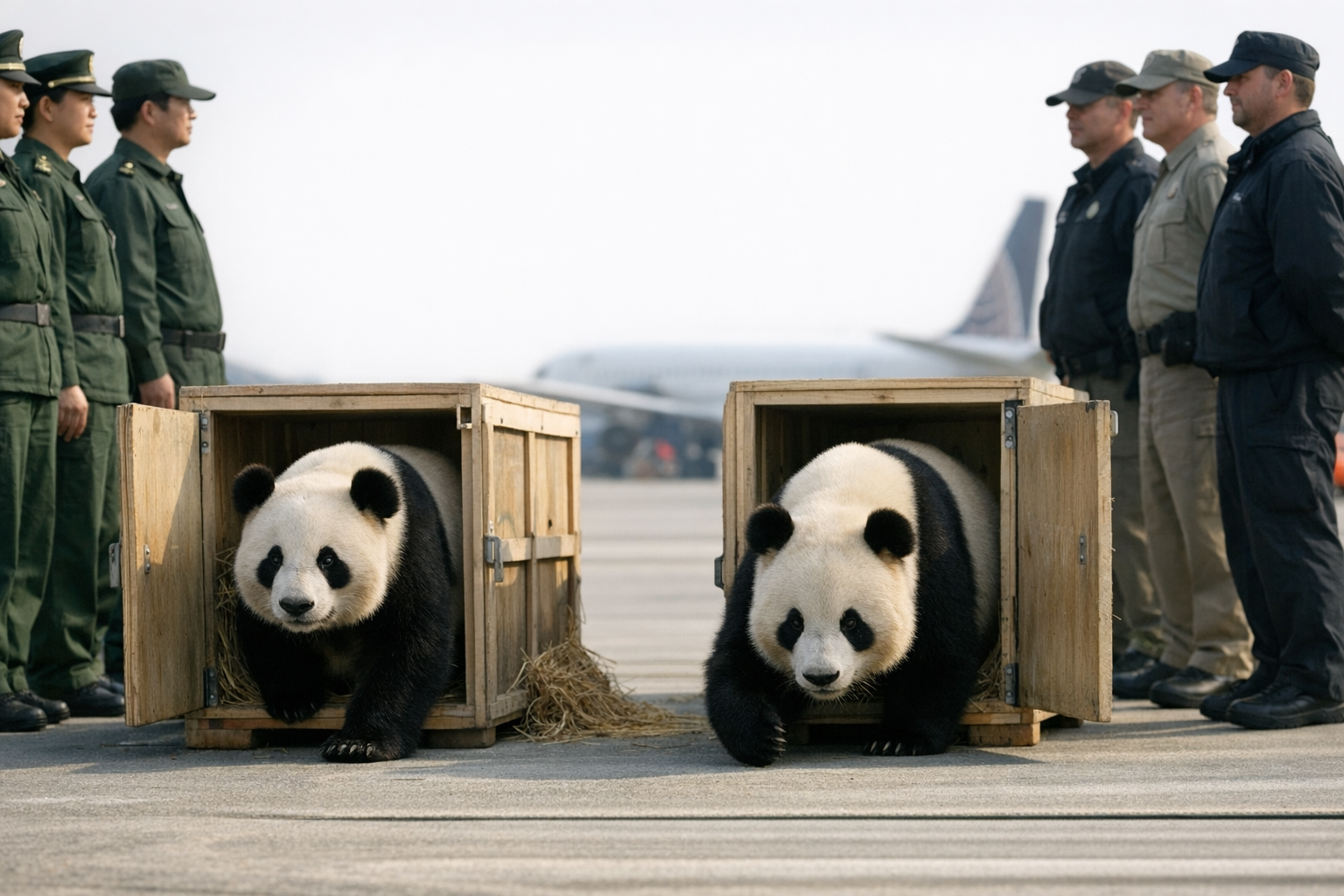 Due panda giganti dalla Cina in viaggio verso uno zoo negli Stati Uniti