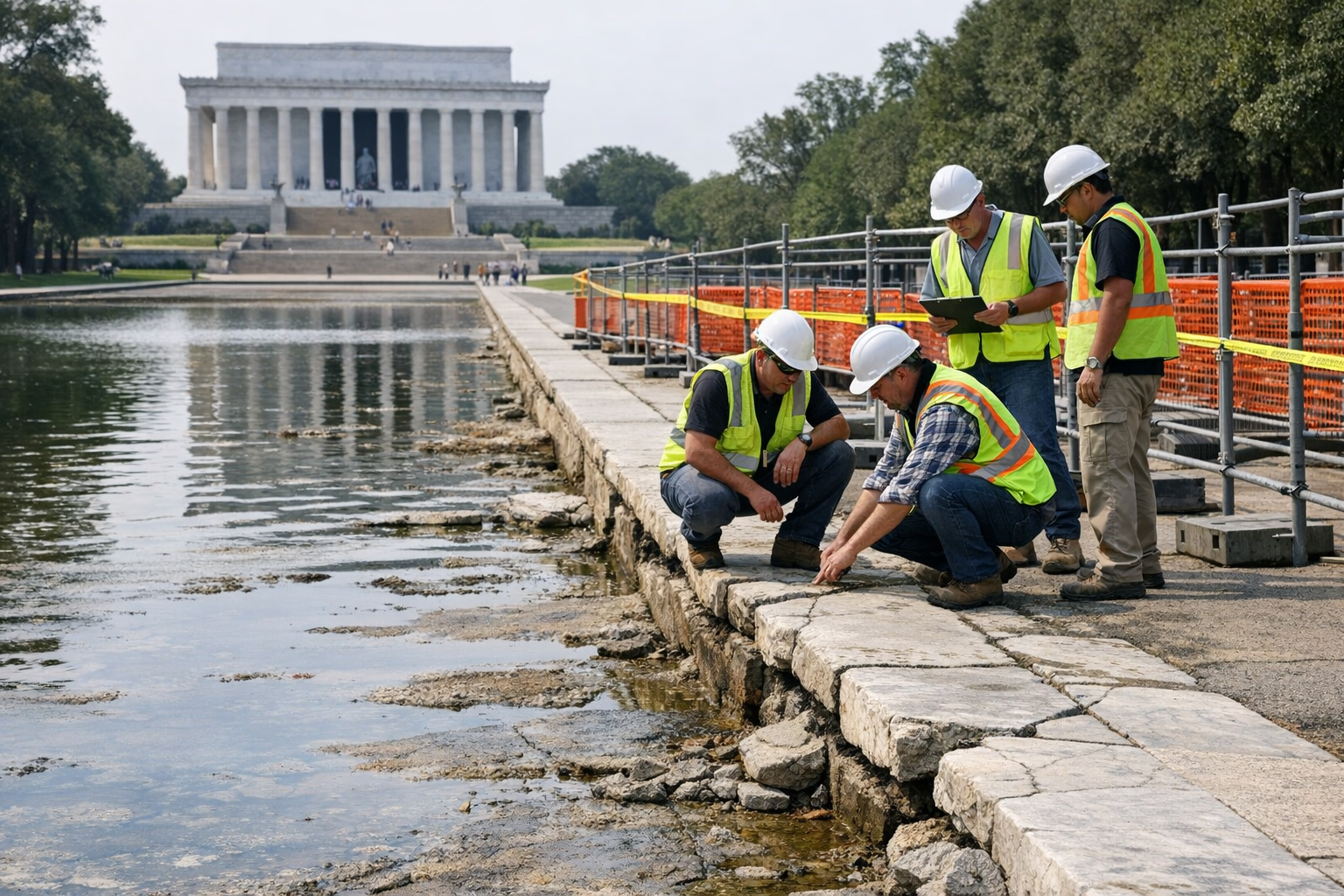 Danni alla vasca del Lincoln Memorial: riparazioni difettose al centro dell'inchiesta Danni alla vasca del Lincoln Memorial: riparazioni difettose al centro dell'inchiesta