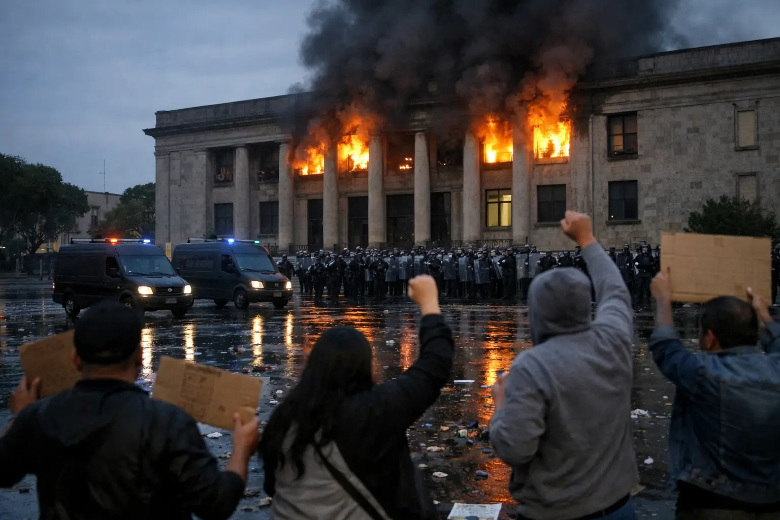 Fiamme al palazzo del Congresso di Guadalajara durante le proteste per l'acqua: cinque arresti Fiamme al palazzo del Congresso di Guadalajara durante le proteste per l'acqua: cinque arresti