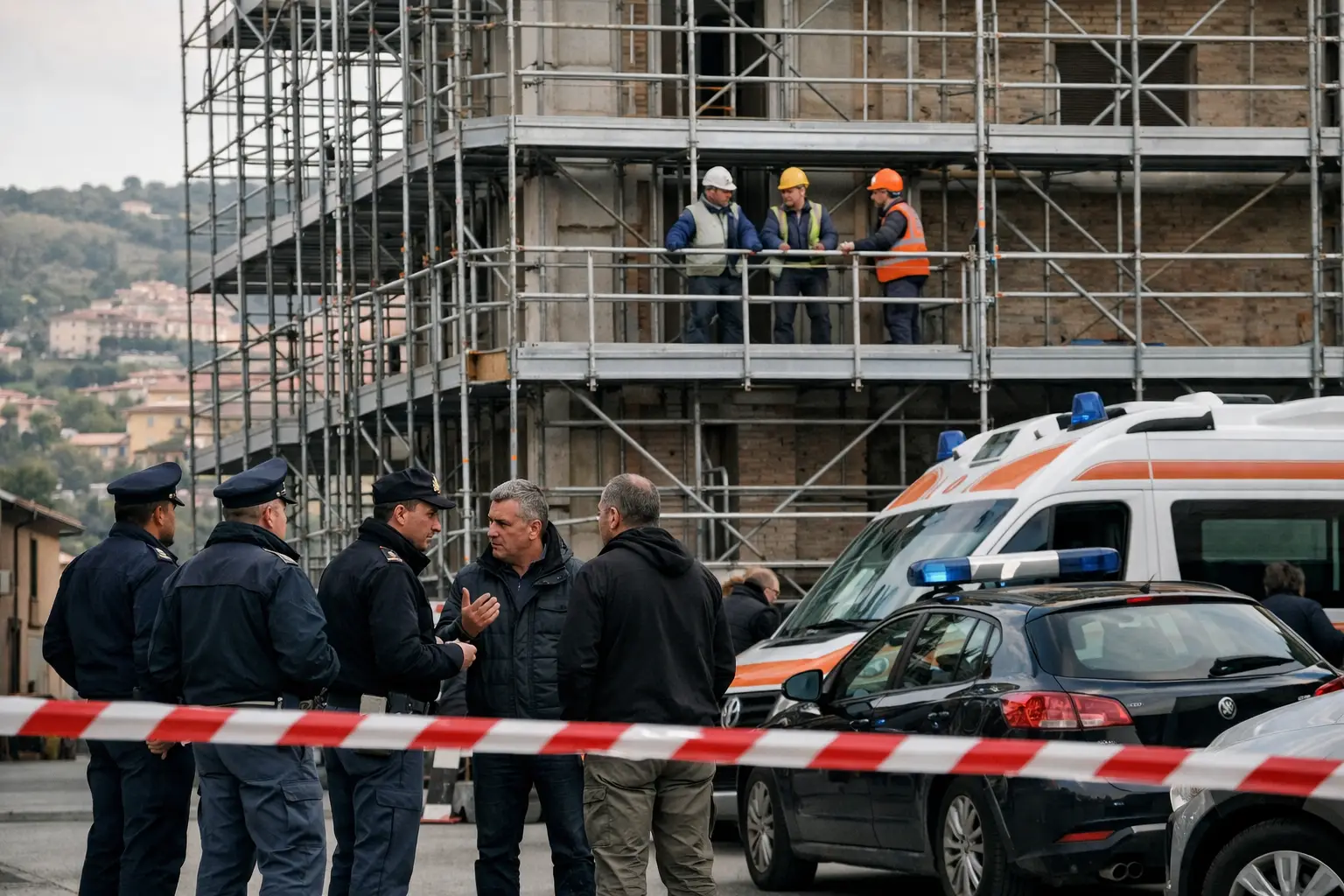 Tre operai su un’impalcatura nel Teramano: protesta per stipendi non pagati